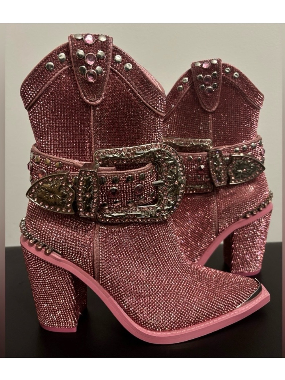 NWOB Dolls Kill / Club Exx Pink Sharp Sheriff Shine Cowboy Boots - Picture 1 of 5